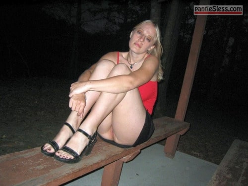 upskirt public flashing milf bottomless blonde  Knicker less upskirt sitting and holding knees 