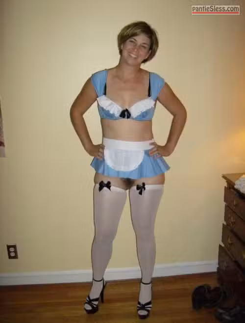 Cougar in sexy house maid underwear