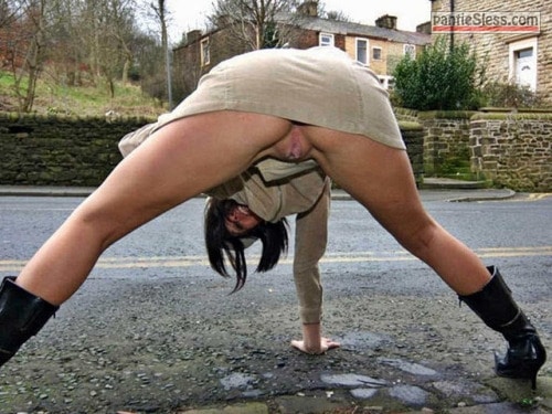 UK milf bending over pantyless on the street