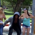 Bent over pantyless college girl caught in park