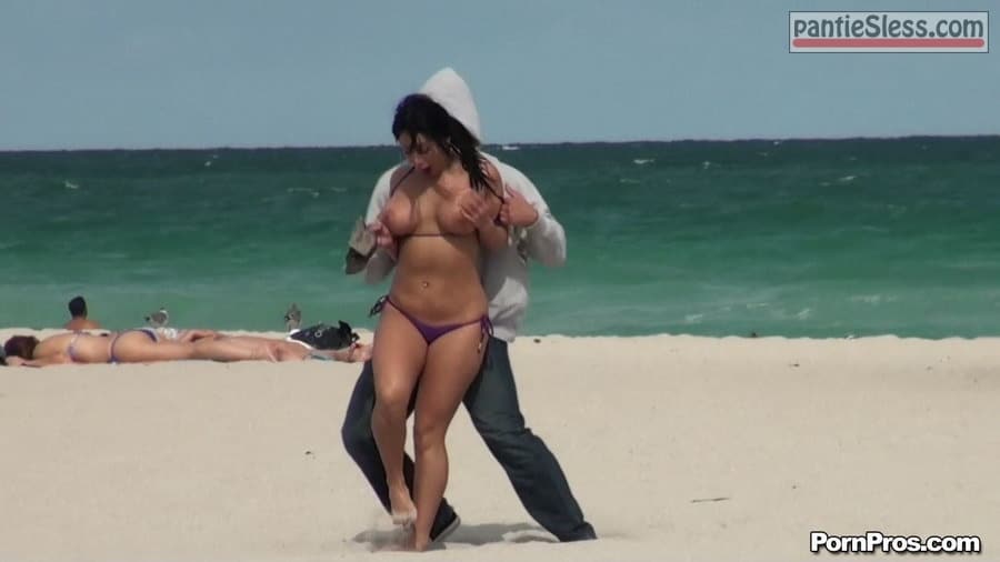 sharking public flashing nude beach dark haired boobs flash accidental flash Bikini sharking for exotic busty girl