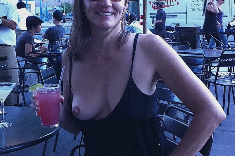 Bitch wife flashing her big boobs in public
