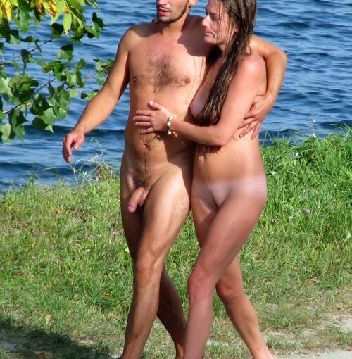 Hot couple walking naked in the public