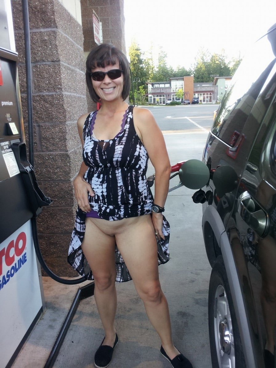 shaved pussy pussy flash public flashing hotwife babes Hotwife lifting her dress at fuel pump