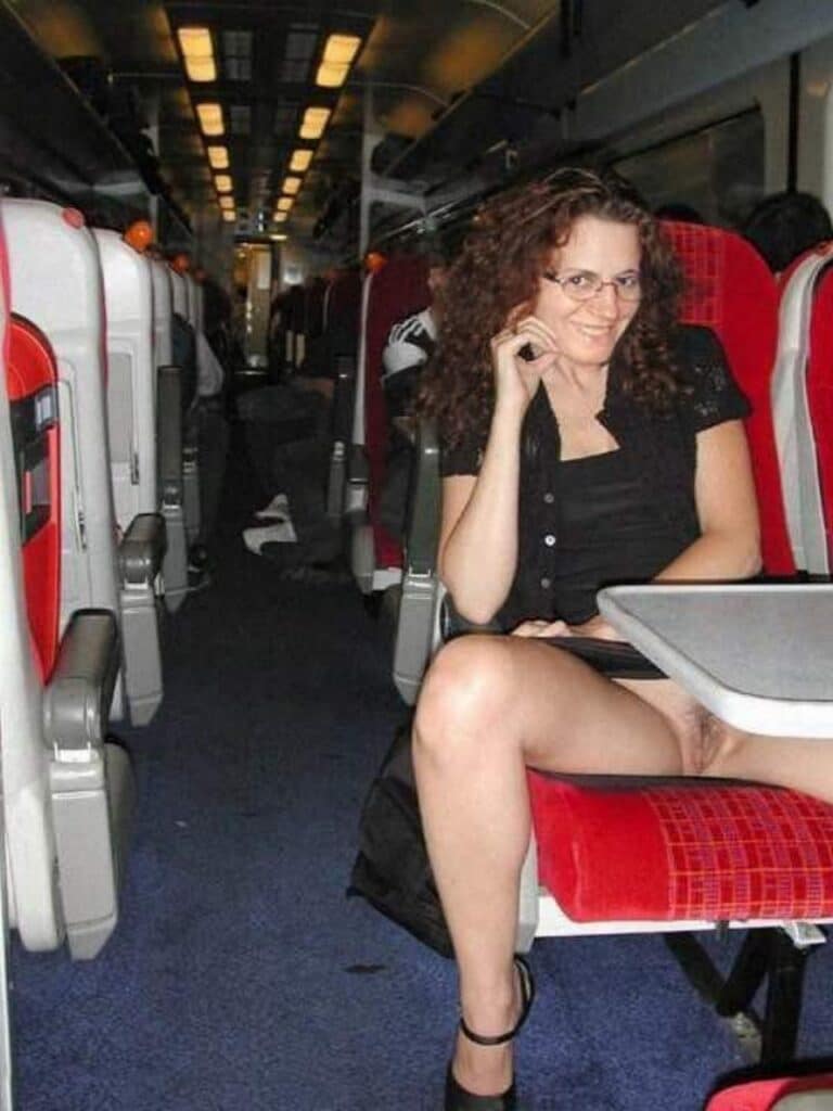 pussy flash public flashing nudes milf hotwife hairy pussy babes  Hotwife flashes her hairy pussy on a train ride
