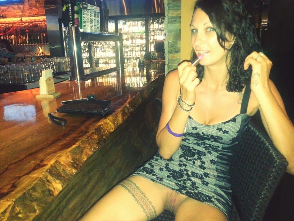 shaved pussy pussy flash nudes mature hotwife boobs flash babes  Whos the slutty babe flashing her pussy at the bar?