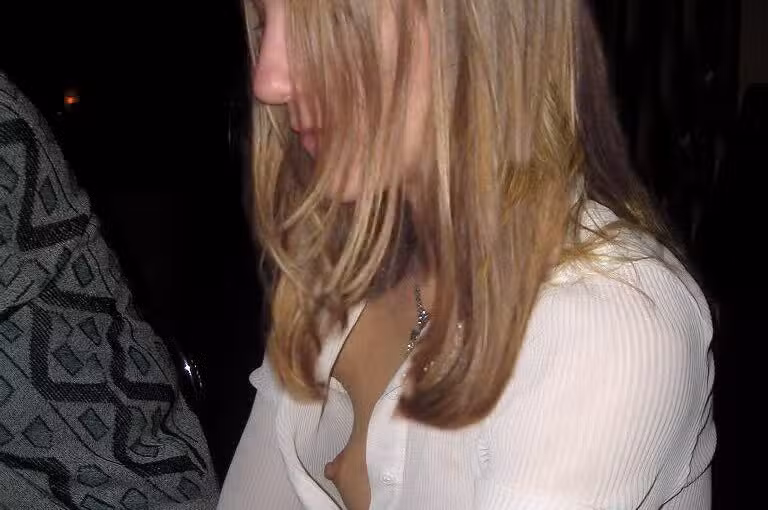 blonde beauty flashed her nipple
