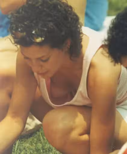 curly haired beauty flashed her tit