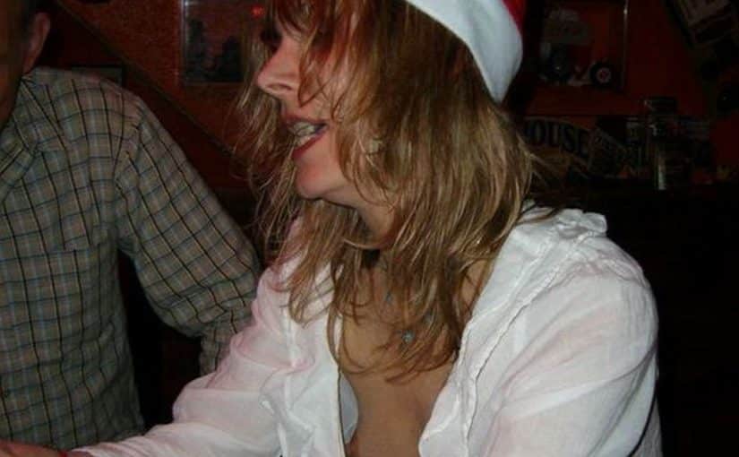 excited nipple of a girl in a santa hat