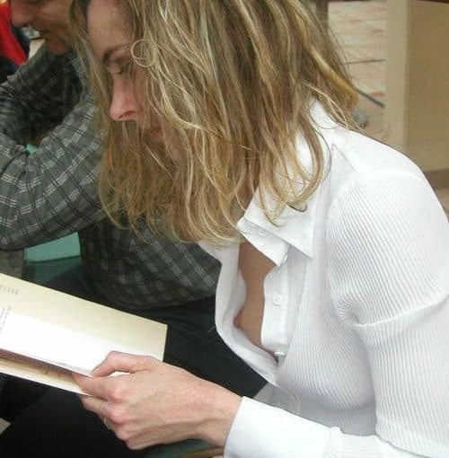 flashed nipple under a white blouse